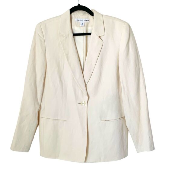 Josephine Chaus Blazer Jacket Women 12 Ivory Silk Linen Old Money Quiet Luxury - Picture 1 of 13